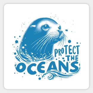 Protect the Oceans - Sea lion blue Magnet